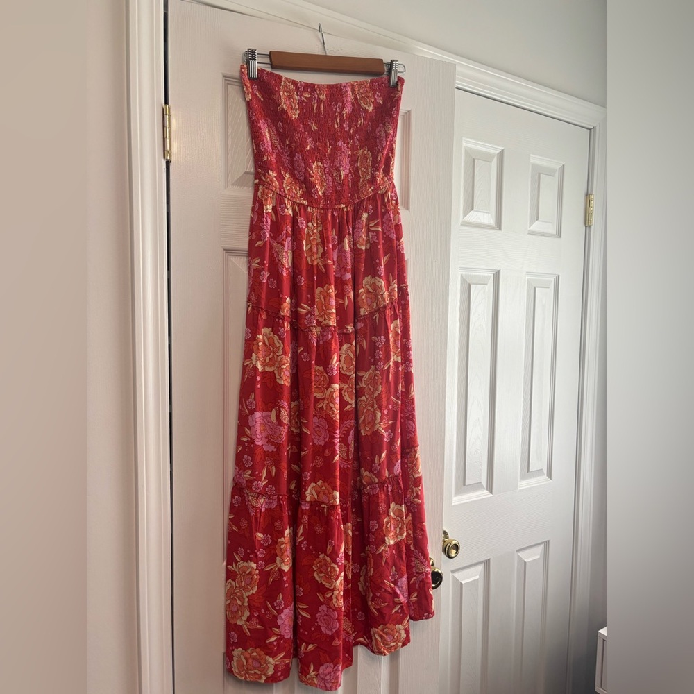 Floral Coral color Strapless Dress
